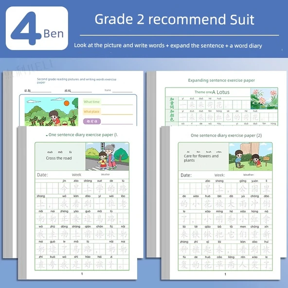 Tek Cümlelik Günlük Hat Pratik Defteri - 2. Sınıf, 4 Kitap
