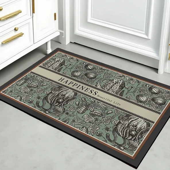 Fransız Retro Diatomit Kaymaz Paspas - Çiçekli Brokar - 50x80cm - Resim 2