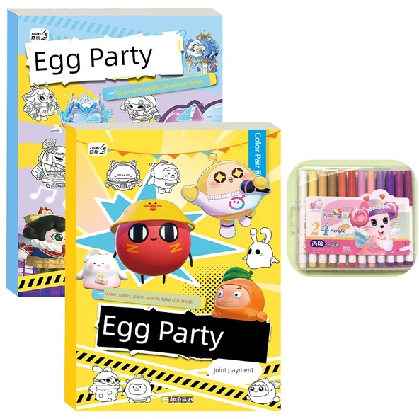 Yumurta Puf Anime Eskiz Defteri - Yumurta Eklem Adı + Yumurta Kişileştirme + 24 Renkli Keçeli Kalem
