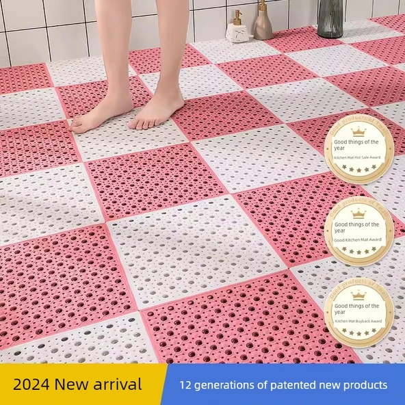 30x30cm Kaymaz Banyo Halısı - Pudra + Beyaz (Kalınlaştırılmış Yumuşak) 2 Adet