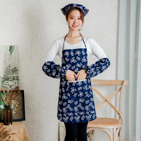 Etnik Desen Pamuk Çocuk Boyundan Bağlamalı Önlük Seti - Eşarplı - Resim 4