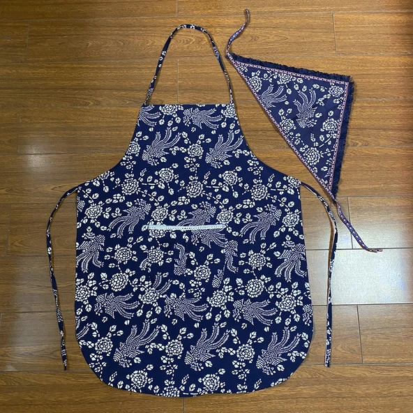 Etnik Desen Pamuk Çocuk Boyundan Bağlamalı Önlük Seti - Eşarplı - Resim 11