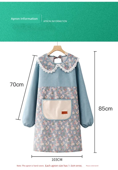 Pamuklu Kanvas Mutfak Önlüğü - Sarı SJ814 - Uzun Kollu, Yan Cepli - Resim 8