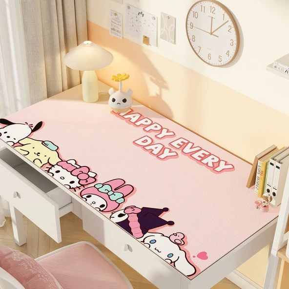 Sevimli Çizgi Film Deri Masa Pedi - ZDA Deri Sondalı Sanrio 100x40cm