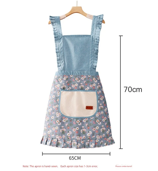 Pamuklu Kanvas Mutfak Önlüğü - Sarı SJ814 - Uzun Kollu, Yan Cepli - Resim 10