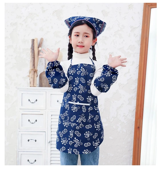 Etnik Desen Pamuk Çocuk Boyundan Bağlamalı Önlük Seti - Eşarplı - Resim 5