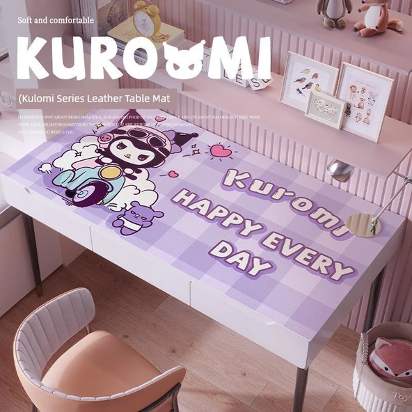 Sevimli Çizgi Film Deri Masa Pedi - ZDA Deri Tatlı Kalp Kulomi 100x40cm