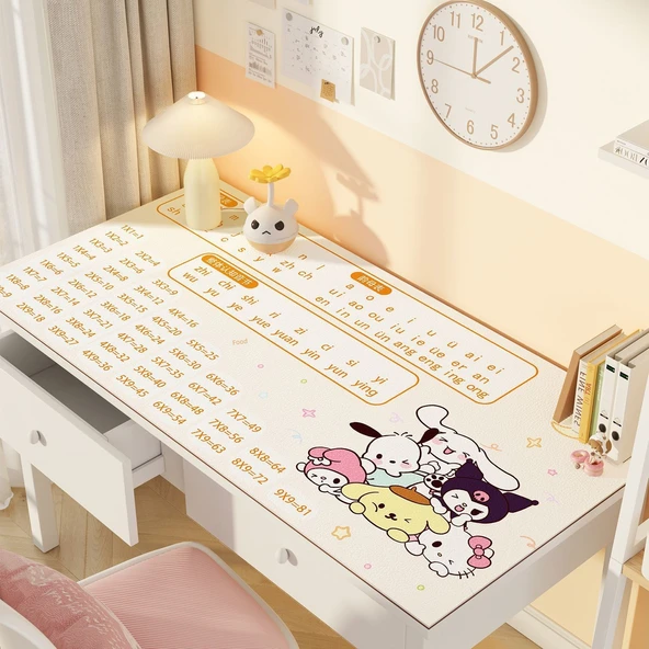 Sevimli Çizgi Film Deri Masa Pedi - ZDA Deri Yığılmış Sanrio Çarpım Tablosu 100x40cm