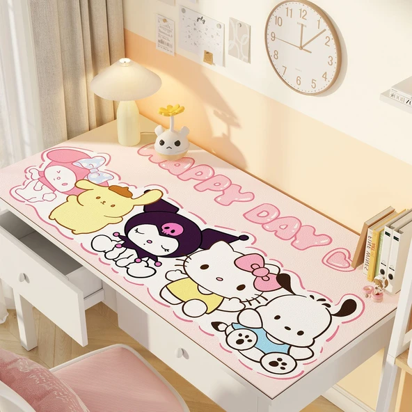 Sevimli Çizgi Film Deri Masa Pedi - ZDA Deri Sıra Oturan Sanrio 100x40cm