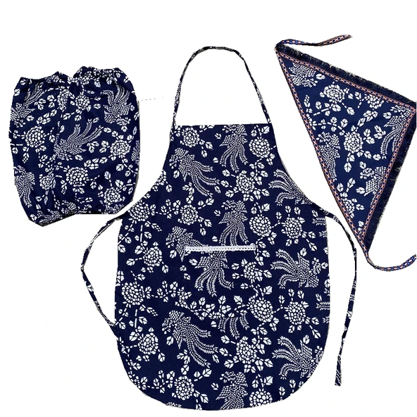 Etnik Desen Pamuk Çocuk Boyundan Bağlamalı Önlük Seti - Eşarplı - Resim 6