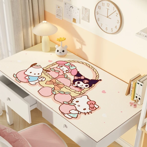 Sevimli Çizgi Film Deri Masa Pedi - ZDA Deri Şeftali Sanrio 100x40cm