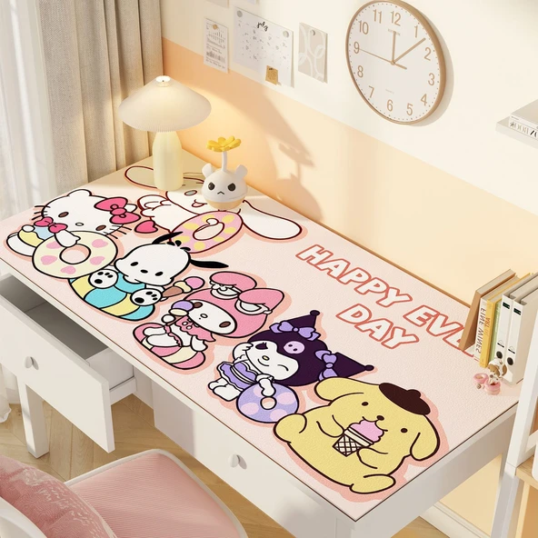Sevimli Çizgi Film Deri Masa Pedi - ZDA Deri Yaz Partisi Sanrio 100x40cm