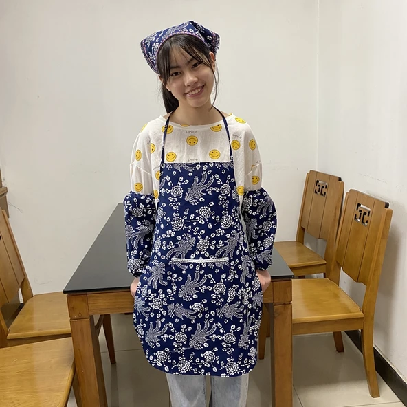 Etnik Desen Pamuk Çocuk Boyundan Bağlamalı Önlük Seti - Eşarplı - Resim 7