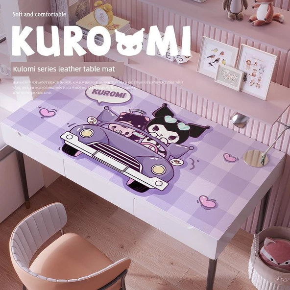 Sevimli Çizgi Film Deri Masa Pedi - ZDA Deri Sürücü Kulomi 100x40cm