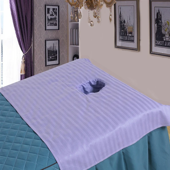Pamuklu Güzellik Salonu Masaj Yatağı Örtüsü - Açık Mavi 60*90 cm Delikli