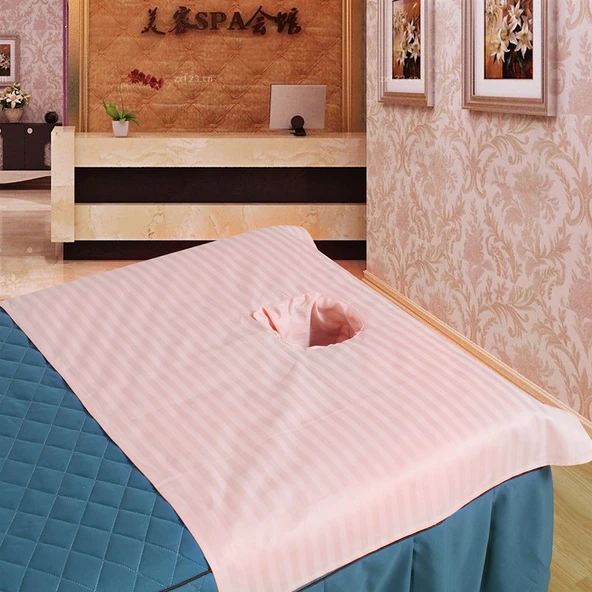 Pamuklu Güzellik Salonu Masaj Yatağı Örtüsü - Yeşim Rengi 60*90 cm Delikli