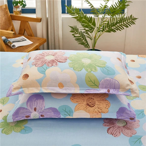 Pamuk Yastık Kılıfı 48x74 cm - Koyu Pembe (Güzel Çiçekler Çift) - Resim 2