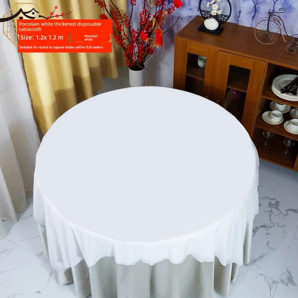 Yuvarlak Tek Kullanımlık Masa Örtüsü 1.2x1.2m - Pürüzsüz - Beyaz - 10 Adet