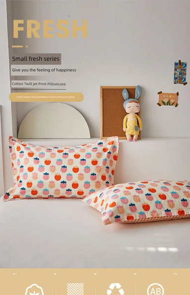 Pamuk Yastık Kılıfı 48x74 cm - Koyu Pembe (Güzel Çiçekler Çift) - Resim 7