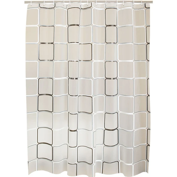 Su Geçirmez PEVA Duş Perdesi - 180x200 Perde + 2.0m Çubuk ve Halkalar - 3