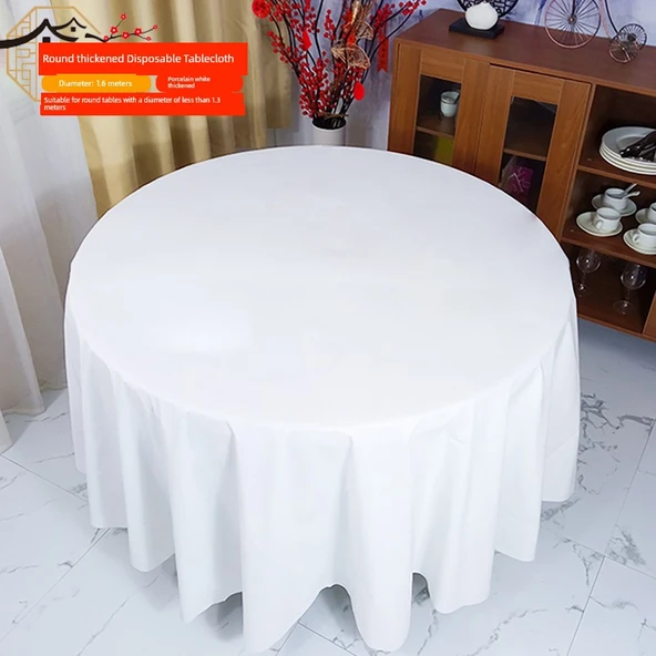 Yuvarlak Tek Kullanımlık Masa Örtüsü 1.6m - Buzlu - Beyaz - 10 Adet