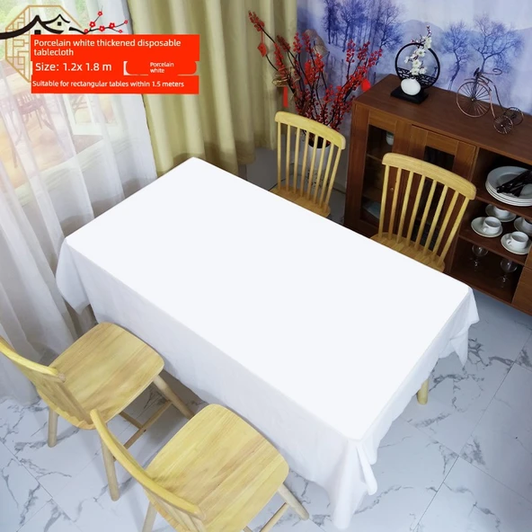 Yuvarlak Tek Kullanımlık Masa Örtüsü 1.2x1.8m - Pürüzsüz - Beyaz - 10 Adet