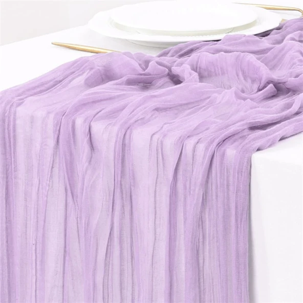 Fransız Stil Dantel Masa Örtüsü - Açık Mor 90x400cm