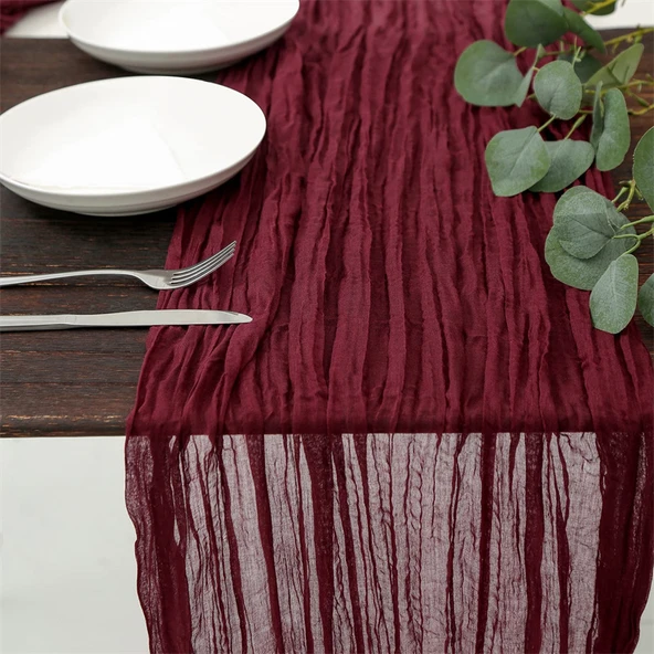 Fransız Stil Dantel Masa Örtüsü - Bordo 90x300cm