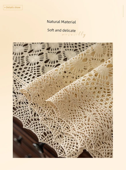 Fransız Dantel Masa Örtüsü - Pirinç Beyazı - Anka Kuşu Kuyruğu Desenli - 43x180cm - 10