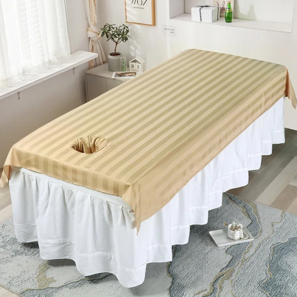 Merserize Pamuk Güzellik Salonu Yatak Örtüsü 120x200 cm - Deve Tüyü (Delikli)