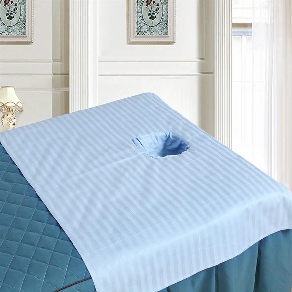 Pamuklu Güzellik Salonu Masaj Yatağı Örtüsü - Gök Mavisi 50*70 cm Delikli