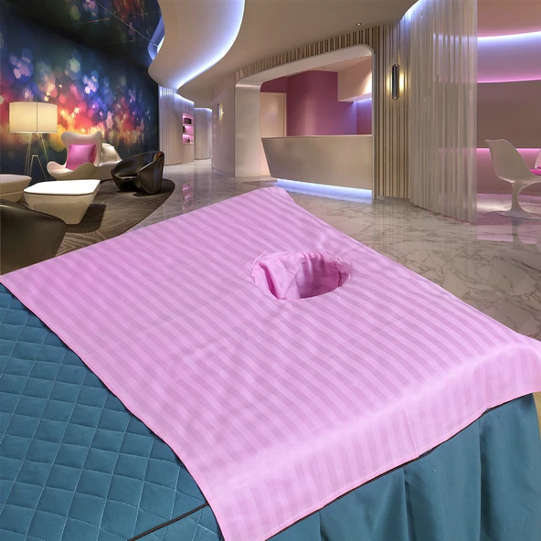 Pamuklu Güzellik Salonu Masaj Yatağı Örtüsü - Pembe 60*90 cm Delikli