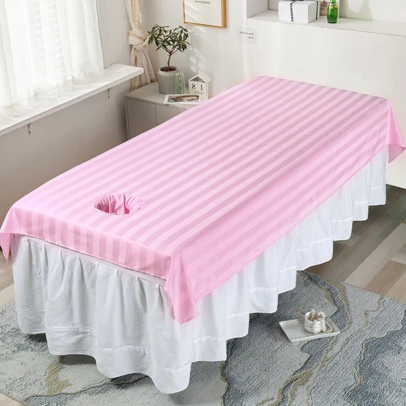 Merserize Pamuk Güzellik Salonu Yatak Örtüsü 120x200 cm - Pembe (Delikli)