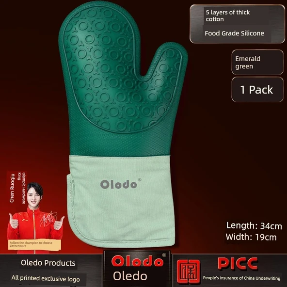 Isıya Dayanıklı Fırın Eldiveni - Uzun 34cm - Beş Katmanlı - Zümrüt Yeşili