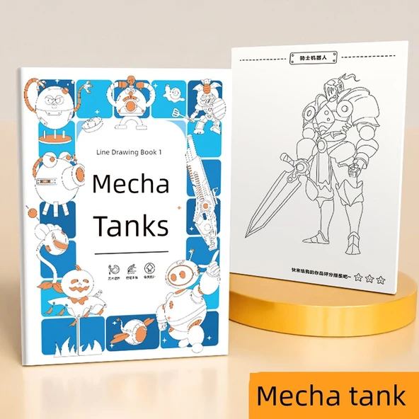 Çocuklar için Çizgi Roman Boyama Kitabı - A4 - Mecha Tank Temalı