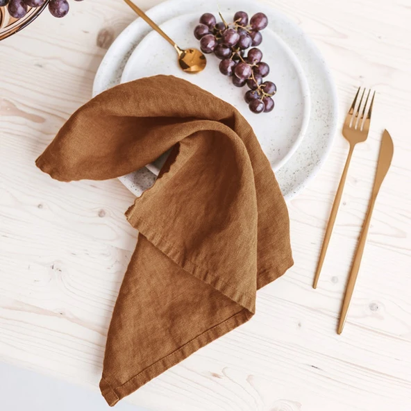 Minimalist Nordic Keten Amerikan Servis - Karamel - 35x55cm