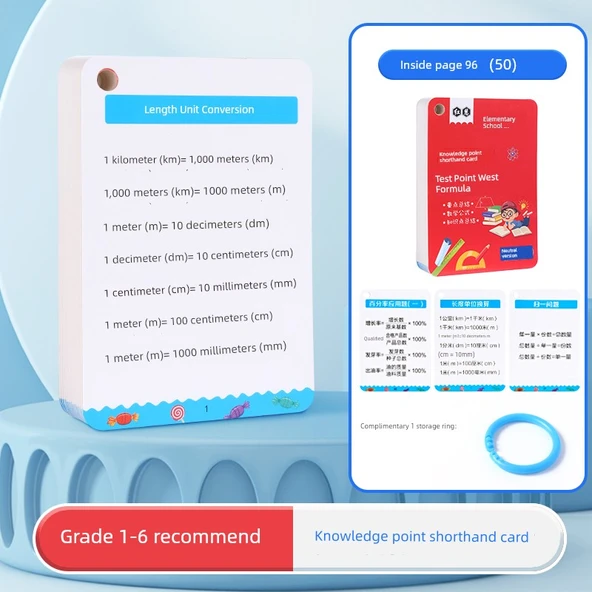 İlkokul Matematik Formülleri Flash Kartı (Temel 50) - Halka Tokalı