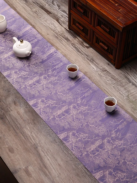Çin Tarzı Su Geçirmez Çay Matı - Çift Taraflı Mor 30x90cm - 3