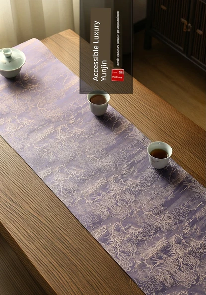 Çin Tarzı Su Geçirmez Çay Matı - Çift Taraflı Mor 30x150cm - 7