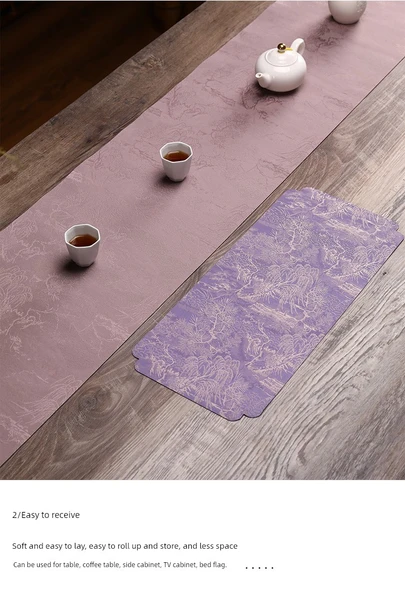 Çin Tarzı Su Geçirmez Çay Matı - Çift Taraflı Mor 30x150cm - 10