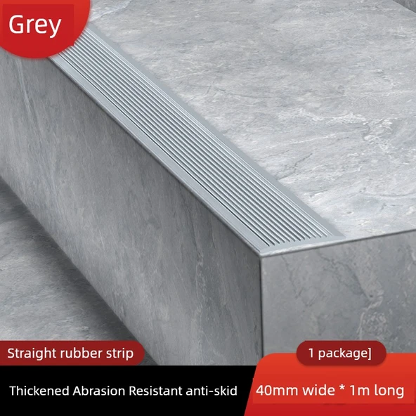 Kendinden Yapışkanlı Kaymaz Merdiven Basamağı Matı - Düz-Gri - 40mm x 1m
