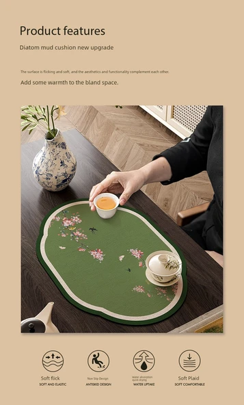 Çin Tarzı Diatomlu Çamur Çay Matı - Mi Chun - 50x60cm (2 Adet, İndirimli) - 8