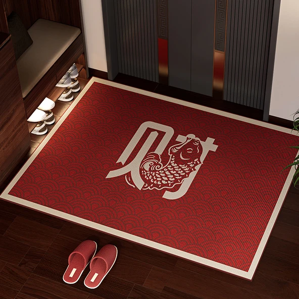 Çin Tarzı Kırmızı Giriş Kapısı Paspası - Kırmızı Para - 60cm x 90cm