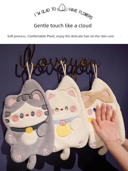 Sevimli Yavru Kedi Desenli El Havlusu - Haki, Gri ve Beyaz 3'lü Paket - 4