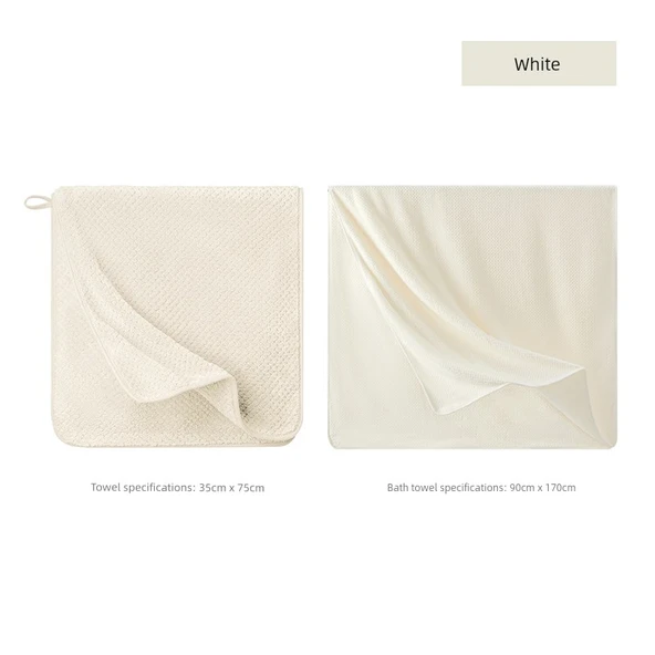 Antibakteriyel Mercan Polar Banyo Havlusu + Yüz Havlusu - Beyaz - 90x170cm