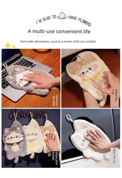 Sevimli Yavru Kedi Desenli El Havlusu - Haki, Gri ve Beyaz 3'lü Paket - 8