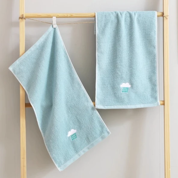 Çocuk Yüz Havlusu - %100 Pamuk 50x25cm - Pamuklu Hava Mavi 1