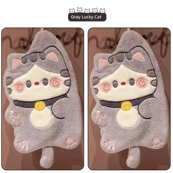 Sevimli Yavru Kedi Desenli El Havlusu - Gri 2'li Paket