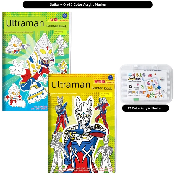 Ultraman Boyama Kitabı - Cello + Q Versiyon ve 12 Renkli Keçe Kalem