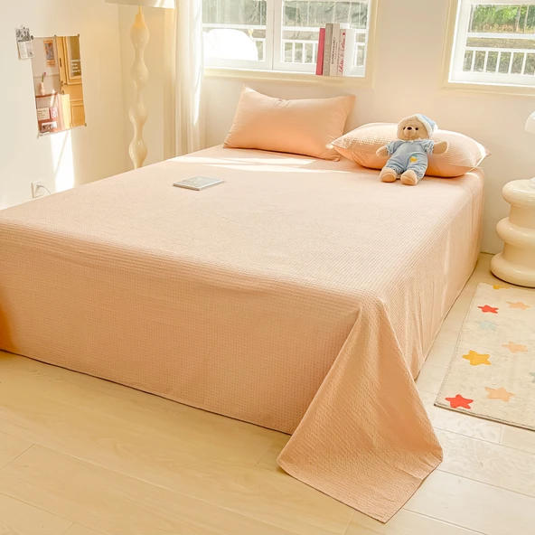 Vakumlu Pamuklu Yatak Çarşafı - Deve Tüyü 3 Parça Set 200x230cm